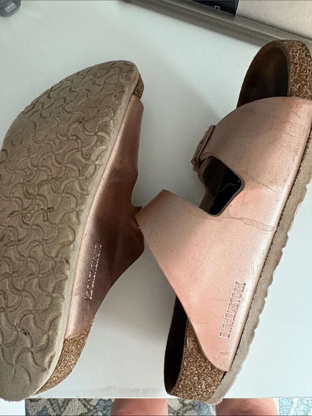 Birkenstock Kids Two-Strap Metallic Rose Sandals